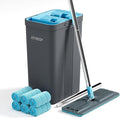 JOYMOOP Mop and Bucket Set, Mops for Floor Cleaning, Wall Mop Cleaner with Long Handle, with 6 Reusable Microfiber Mop Pads - Grey+Cyan Blue