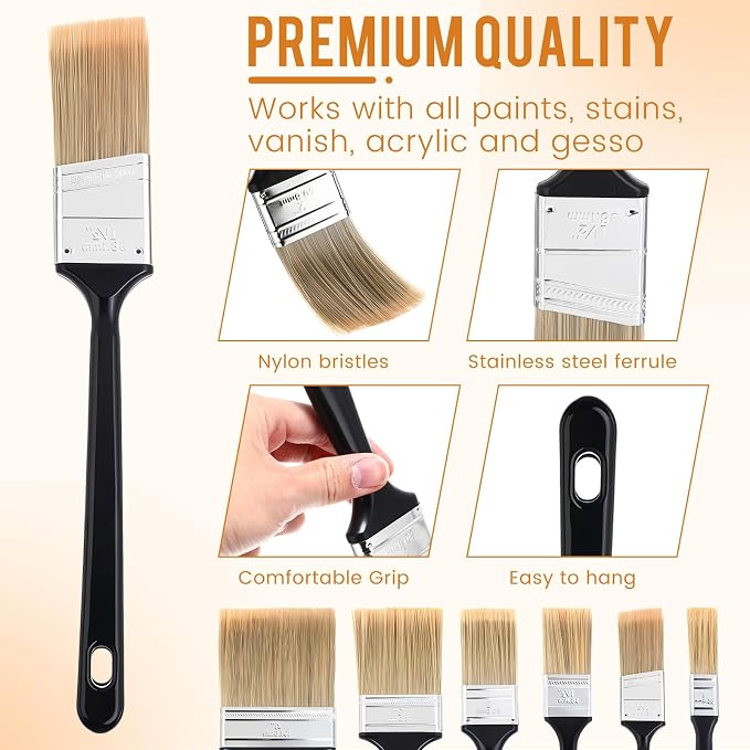 Layhit 36 Pcs Paint Brushes House Chip Paintbrush with Treated Plastic Handles Wide Flat Wall Trim Painting Tool for Paint Stains Wood Cabinet Deck Fence Door Furniture Home DIY (6 Size)