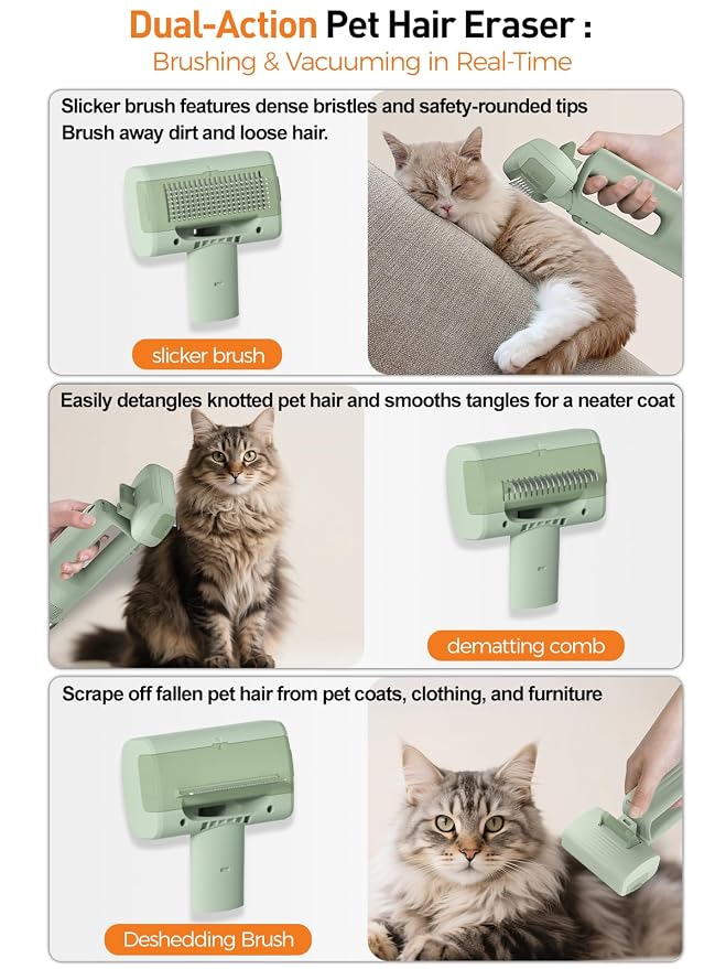 Dog Vacuum For Shedding Grooming, Pet Grooming Vacuum For Dogs Cat, Vacuum Pet Hair Remover Tool with Slicker Deshedding Dog Brush for Shedding Dematting Comb Kit
