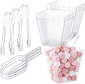 61 oz 6 Clear Plastic Candy Bar Containers with 3 Tongs and 3 Scoops Candy Buffet Supplies Reusable Scalloped Bowls for Party Station Weddings Birthday Dessert Snack Display