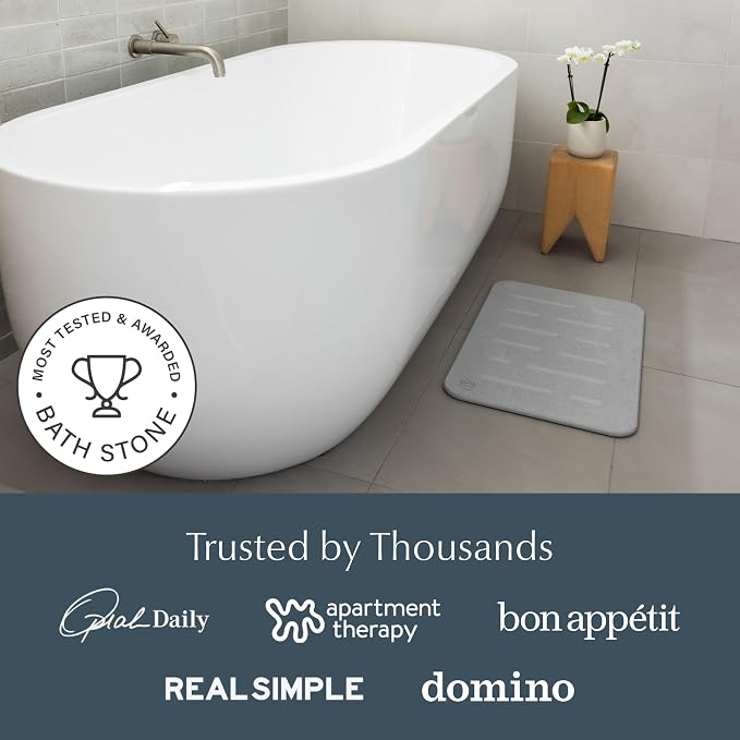 Dorai Home Stone Bath Mat - Premium Diatomaceous Earth Bath Floor Mats with Non-Slip Base, Fast-Drying Modern Shower Mat for Bathroom | Rain Ash - 23.6"x15.4"