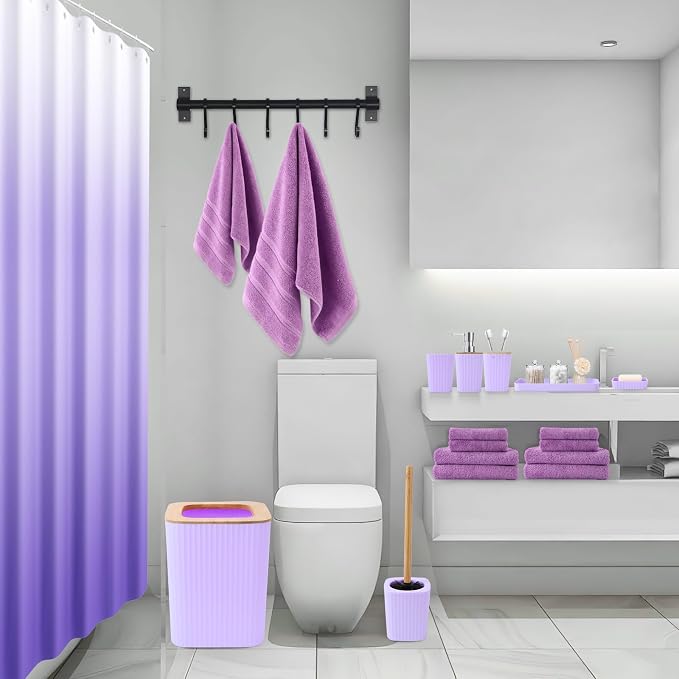XLHOMO Purple Bathroom Accessories Set, 24PCS Bathroom Accessory Set with Shower Curtain, Bath Towels, Trash Can, Soap Dispenser, Purple Bathroom Accessories for Home