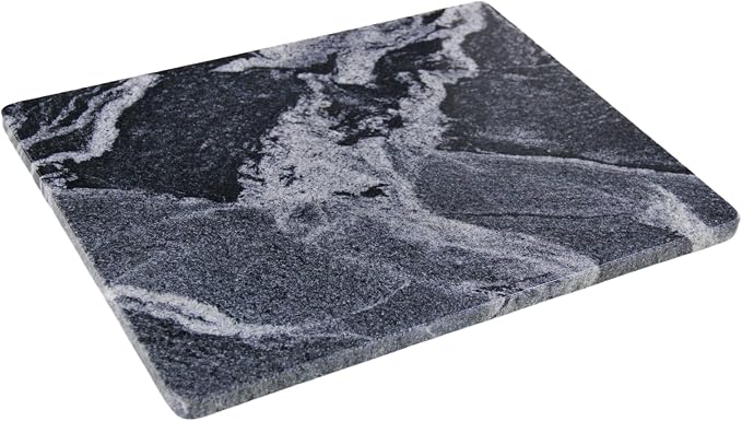Black Marble Cutting Board for Kitchen, 20 x 16 Inch Large Marble Pastry Slab, Heavy Duty Stone Cutting Board for Dough Kneading, Baking, Rolling, Cheese, Cloud Mist Black