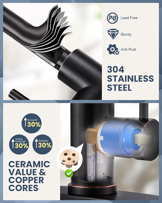 Kitchen Faucet with Air Gap: WOWOW Stainless Steel Kitchen Sink Faucet and Dishwasher Air Gap Kits for Kitchen Sink 2 or 4 Hole, Oil Rubbed Bronze Kitchen Faucet Combo with Sprayer