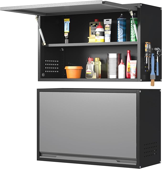 Coolsun Garage Wall Cabinet with Up-Flip Door, 19.7" H Metal Wall Cabinet | Wall Mounted Metal Storage Cabinet for Kitchen,Garage,Basement,Ware House Assembly Required
