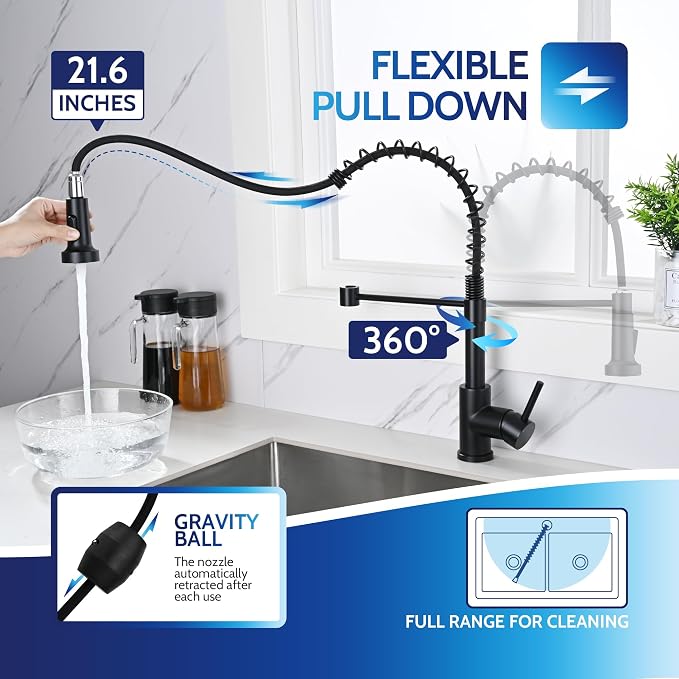 LUFEIDRA Touchless Kitchen Faucet with Pull Down Sprayer-Black Kitchen Faucet with Side Motion Sensor, Smart Hands-Free Spring Kitchen Sink Faucet for Modern Rv Outdoor Laundry Bar Sink, Matte Black