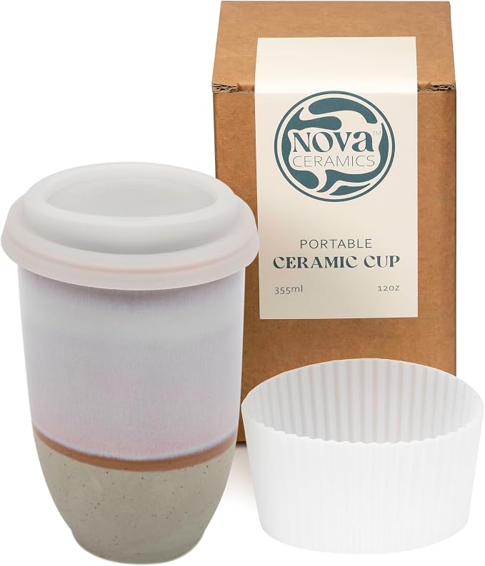 NOVA CERAMICS Travel Mug – Portable Coffee Tumbler – Unique to Go Mug – Microwave & Dishwasher Safe Purple Coffee Tumbler - Gifts for Women Men Him Her – 12oz – Horizon