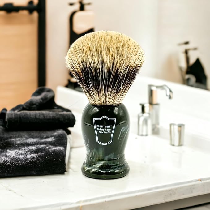 Parker - The King - Oversized 3 Band Pure Badger Bristle Shaving Brush - Long Loft – Brush Stand Included - Generates a Giant and Luxurious Lather