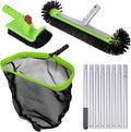 Sepetrel Deluxe Swimming Pool Cleaning Kit with 10.5" Aluminum Pole, Professional Pool Maintenance Set with Leaf Skimmer Net, 17.5" Pool Brush Head & Hand Scrub Brush for Inground & Above Ground Pools