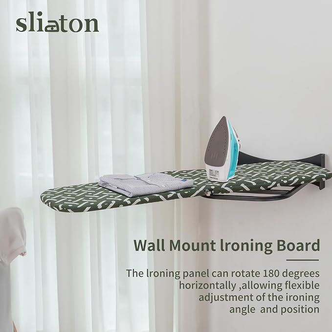 Wall-Mounted Steel Farme Folding Ironing Board, 36.5 x 12 inches, 180° Rotating, Space-Saving Design