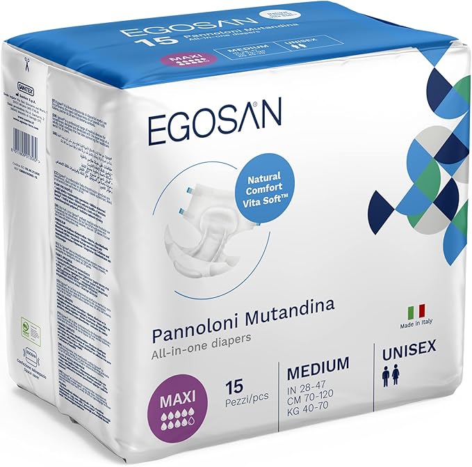 Egosan Maxi Incontinence Disposable Adult Diaper Brief Maximum Absorbency and Adjustable Tabs for Men and Women (Medium 15-Count)