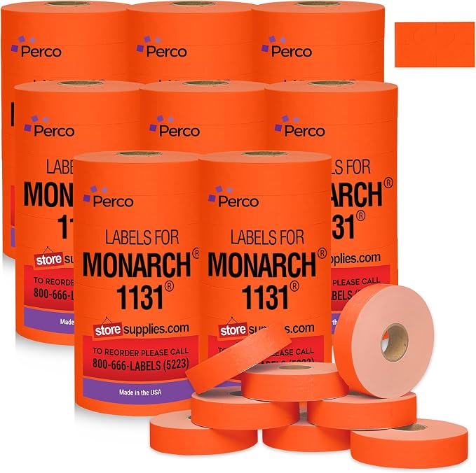Pricing Labels for Monarch 1131 Fluorescent Red - 160,000 Labels w/ 64 Rolls Value Pack, 8 Sleeves - Made in USA