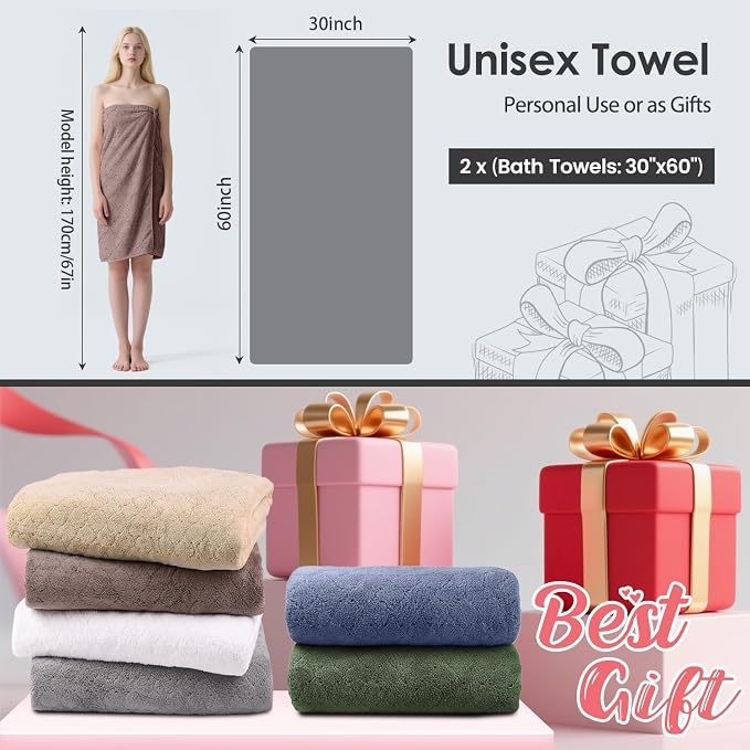 JML Microfiber Bath Towels, 2 Pack, 30 in x 60 in, Chocolate | Hanging Loop, Super Soft, Absorbent, Lint Free, Fade Resistant, Lightweight, Quick Dry, Use for SPA , Sauna, Salon Hair Wrap