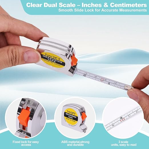 100 Pcs Mini Tape Measure Keychains, Retractable Measuring Tapes | Slide Lock, 1m/3ft Ruler Key Rings for Party Favors, DIY Projects, Gifts, Classroom Rewards, Bulk Event Supplies, 1.5 Inch