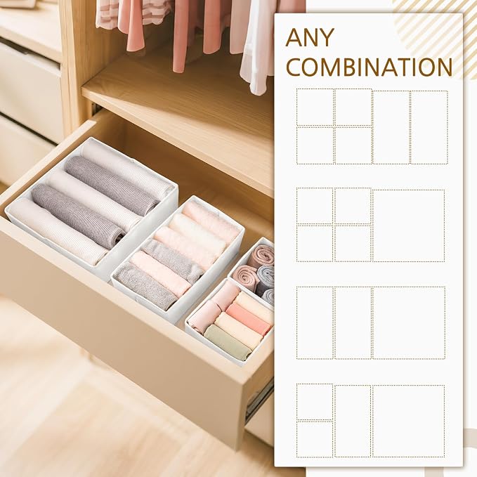 Criusia 26 Pack Drawer Organizer for Clothes, Foldable Dresser Dividers with 3 Sizes, Fabric Storage Bins – White