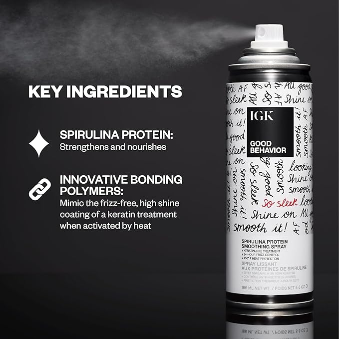IGK GOOD BEHAVIOR Spirulina Protein Smoothing Spray Travel Bundle | Keratin Like Treatment + Frizz Control + Heat Protectant | Vegan + Cruelty Free | (5.6 Oz + 2.4 Oz)