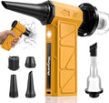 Compressed Air Duster, Industry-First O-Shaped Air Duct with 13-Blade Dual-Layer Turbo Fan, 6-in-1 Cordless Mini Blower, Vacuum & Inflator,4-Speed, LED Light & Window Breaker for Car Home, Yellow