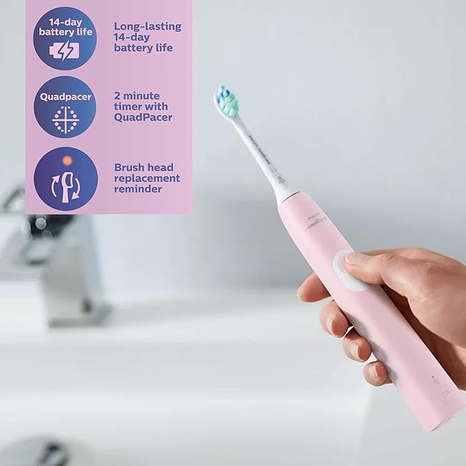 Philips Sonicare ProtectiveClean 4100 Electric Rechargeable Toothbrush, Plaque Control, Pastel Pink, Phi0304, 1.0 Count