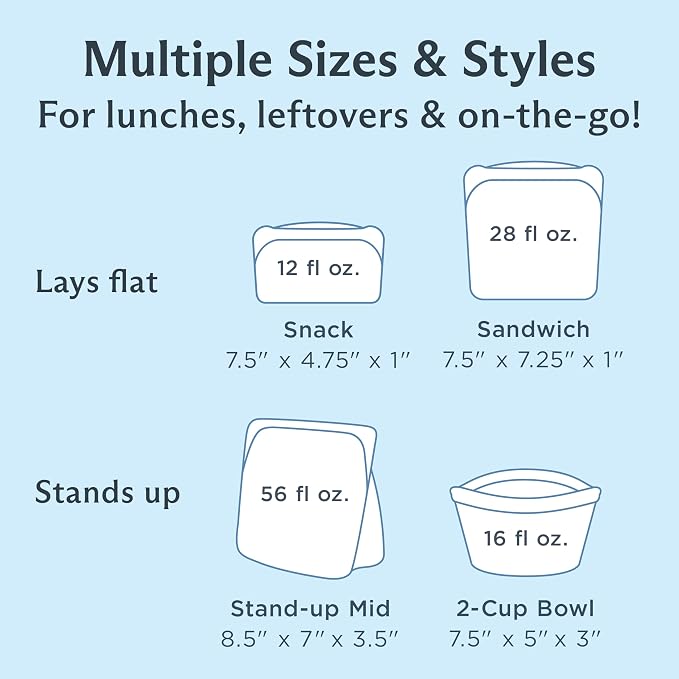 Stasher Premium Reusable Silicone Storage Bags, 4-Pack Starter Kit, Clear | Food-Safe Silicone, Eco-Friendly, Reusable Freezer Bags, Microwave, Dishwasher, Snack Bags, Lunch Containers, Meal Prep