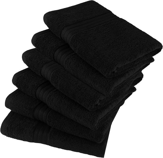 HERCULEAN Large Bath Towels 24 x 50 Pack of 6 | Quick Dry and Highly Absorbent | 100% Cotton Terry Towels for Bathroom - Perfect for Shower - Pool and Spa - Luxury Soft Towels - Black
