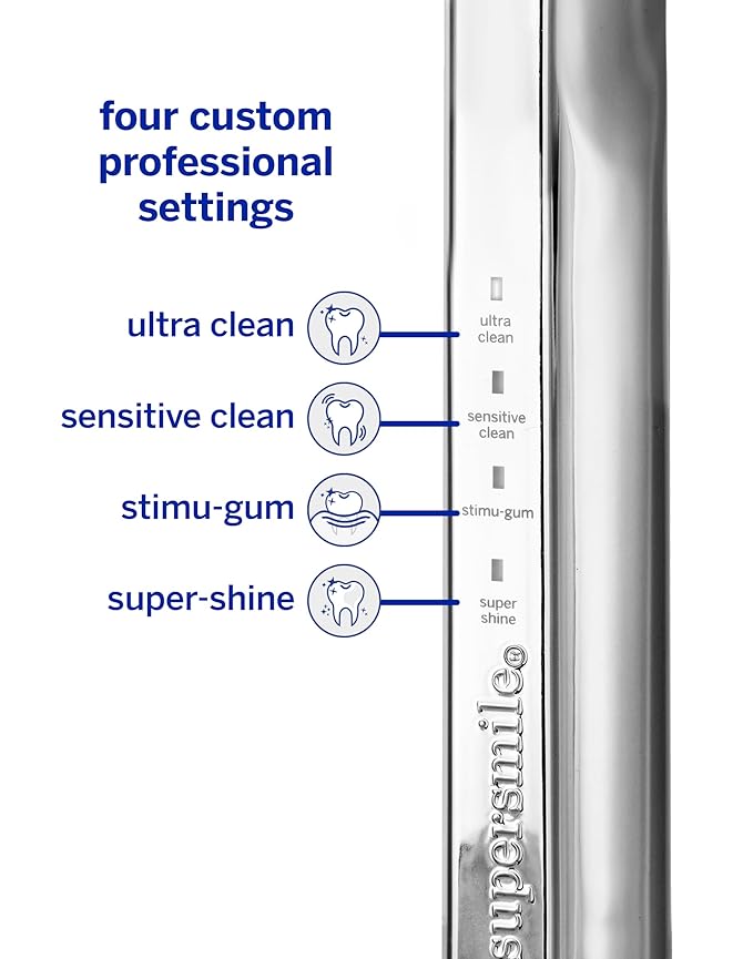 Supersmile Zina45™ Deluxe Sonic Pulse Toothbrush – Rechargeable Electric Brush with Angled Head & Travel Case – for Whiter Teeth and Healthier Gums, Silver
