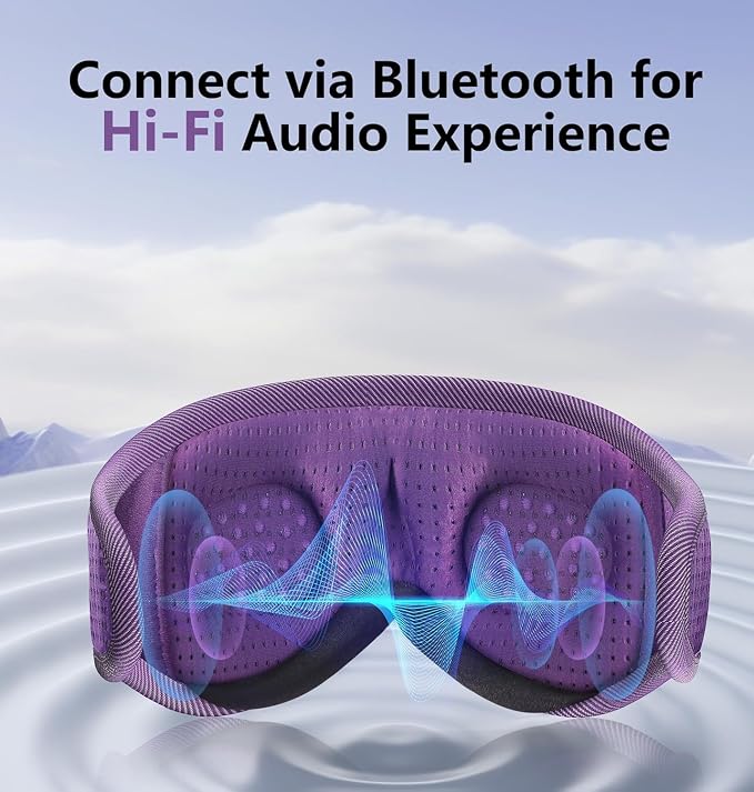 TOPOINT Sleep Mask Headphones Bluetooth 5.4, 3D Eye Mask for Sleeping with Light Blocking, 15 Hours for Women Men, Travel, Meditation, Nap, CPAP Users, Purple