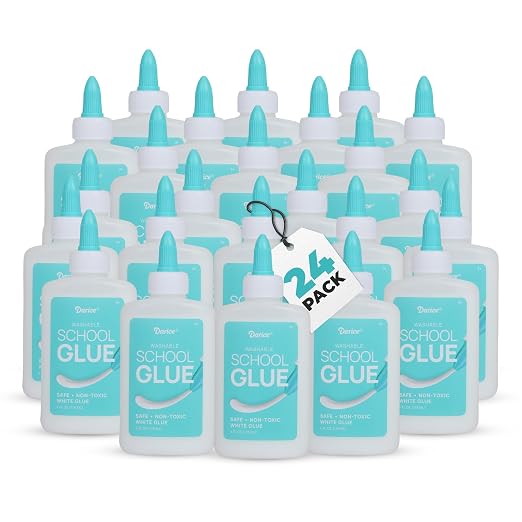 Darice Washable School Glue 4oz - 24-Pack White Liquid Glues for Kids - Extra-Strong for Slime, Arts and Crafts, Back to School Supplies - Glue Bottle with Adjustable Twist Closure