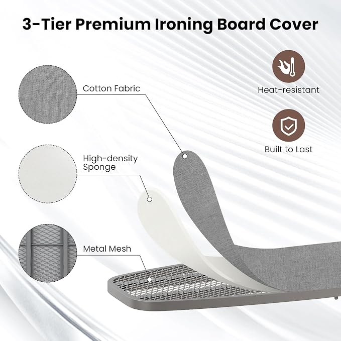 COSTWAY Over the Door Ironing Board, Space-Saving Metal Hanging Iron Board | Iron Holder & Cotton Cover, Compact Fold Down Iron Stand for Home, Apartment, Laundry Room, Dorm, 42"L x 17"W x 50"H
