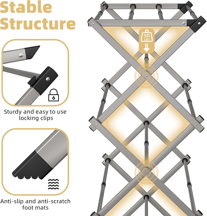 BAKON Clothes Drying Rack Foldable for Laundry, Collapsible Portable Drying Rack Clothing for Hanging Clothes Towel, Space Save for Indoor Outdoor Travel (Gray)