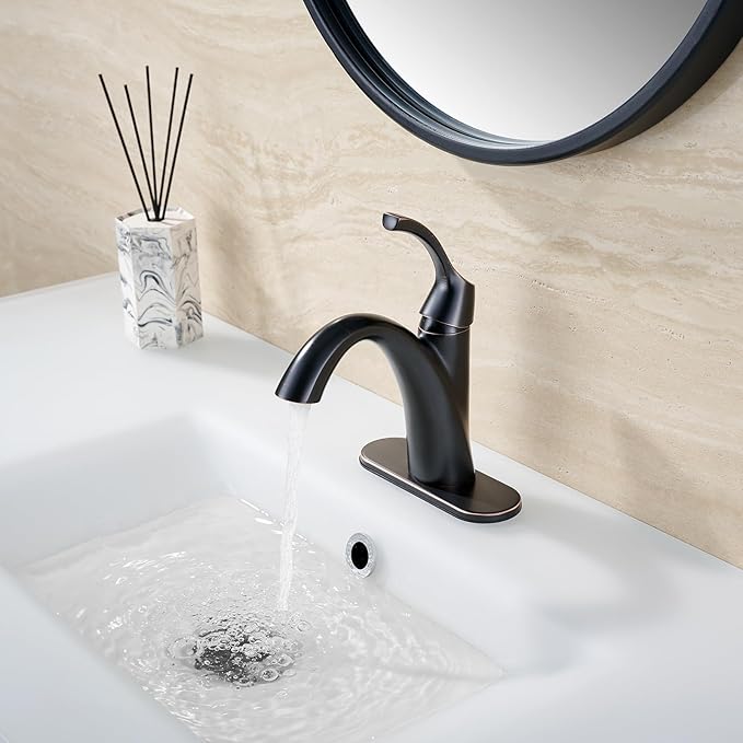 Bathroom Faucet Oil Rubbed Bronze, Single Handle Bathroom Sink Faucet for 1 Hole with 3 Holes Deck Plate, Lavatory Vanity Faucets, Pop Up Drain and Water Supply Lines Included, TAF206-ORB