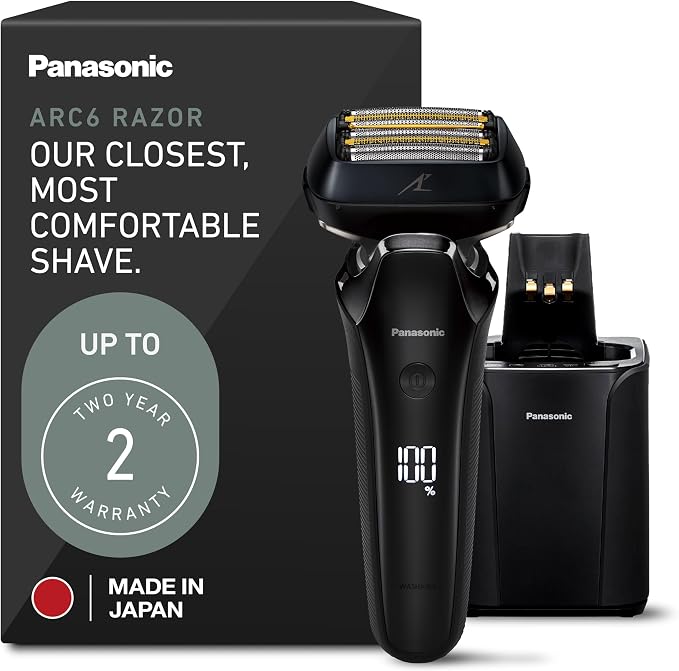 Panasonic ARC6 Electric Razor for Men Face, Wet/Dry Foil Shavers for Men, Premium Automatic Cleaning and Charging Station, Ultra-Fast 6-Blade & Pop-Up Trimmer - ES-LS9A-K (Black)