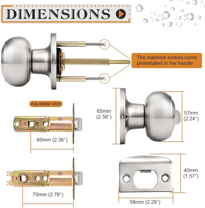 Probrico Privacy Door Knobs Brushed Nickel Finish, Interior Keyless Door Knobs Locks for Bedroom or Bathroom, 1 Pack