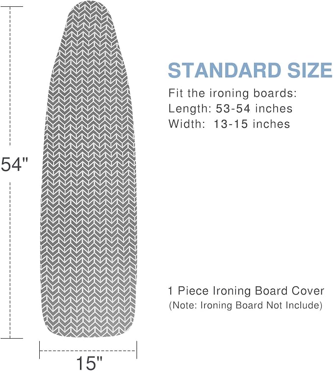 VividPaw Ironing Board Cover and Pad with Thick Padding Elastic Edge, Resist Scorching, Heavy Duty Iron Board Covers Grey (Chevron)