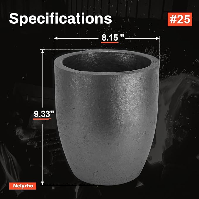 Nelyrho Handheld Crucible Pouring Tongs with Crucible #25 (25kg-55lbs) | Includes pouring rack and graphite crucible, designed for use with melting furnaces, casting gold, silver, aluminium, brass