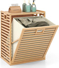 Giantex Bamboo Tilt Out Laundry Hamper with Removable & Foldable Fabric Bin | Laundry Storage Cabinet, Laundry Basket Organizer for Bathroom, Laundry Room, Living Room, Bedroom, Natural