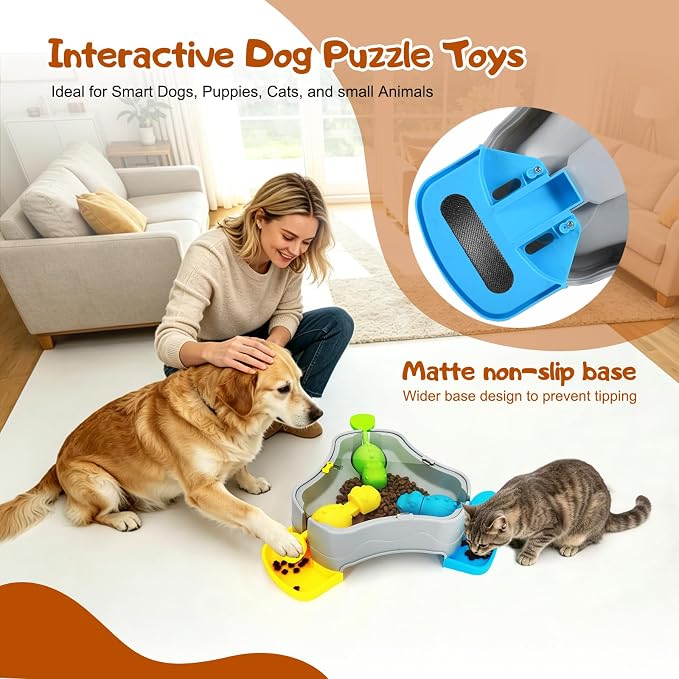 3 in 1 Dog Puzzle Interactive Slow Feeder Dog Bowls to Prevent Choking, Slow Feeder for IQ Training and Entertainment for All Breeds.Mental Stimulation Toy for Dog,Cats and Dogs Love