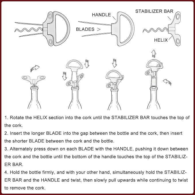 Ah So Wine Opener Two Part Stainless Steel Vintage Corkscrew Cork for Easy Remover Two Prong Cork Puller for Delicate Old Corks
