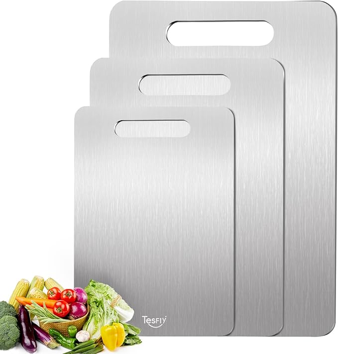 Titanium Cutting Board Set of 3, 100% Pure Titanium Food Grade Kitchen Chopping Board, Double-Sided Non-Toxic Easy to Clean & Dishwasher Safe, for Meats, Fruits and Vegetables (M+L+XL)