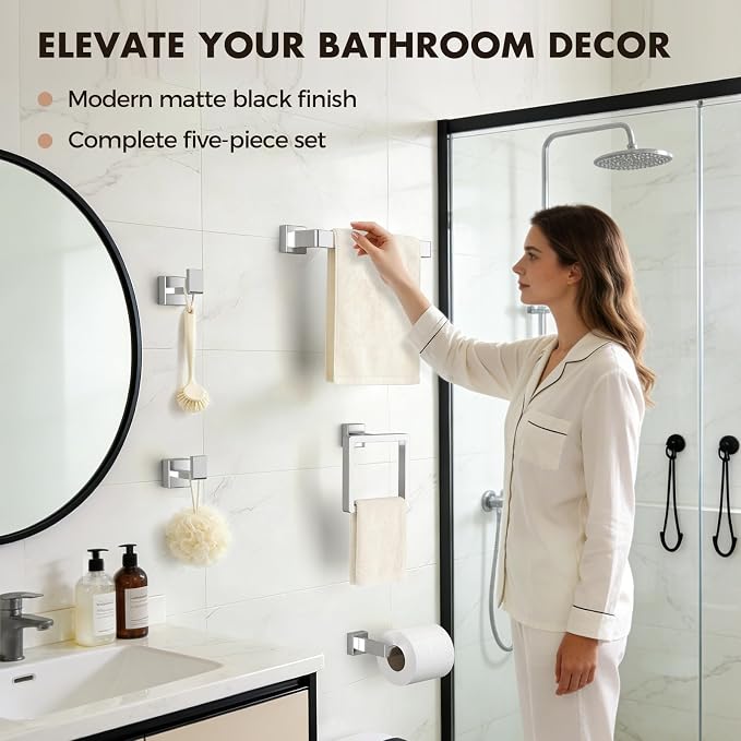 Bathroom Hardware Set Brushed Nickel 5-Pieces Bathroom Towel Rack SUS304 Stainless Steel Bath Towel Bar Set, Towel Racks Wall Mounted.