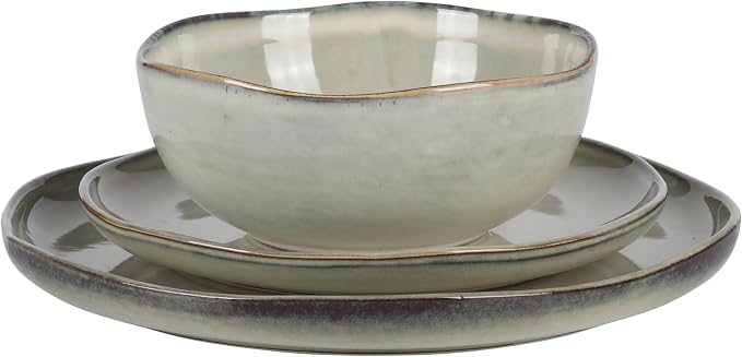Gibson Elite Nardini 12 Piece (Service for 4) Plates and Bowls Reactive Glaze Dishes Stoneware Ceramic Dinnerware Set - Moon White