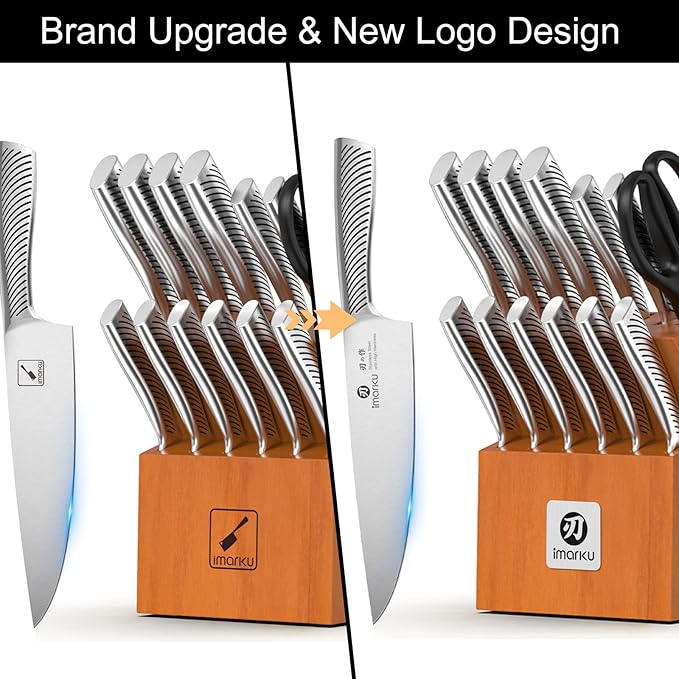 imarku 14-Piece Japanese Gyutou Stainless Steel Kitchen Knife Set | 15° Precision Edge | 56±2 HRC Hardness | Full-Tang Build for Perfect Balance | Built-in Sharpener for Easy Maintenance