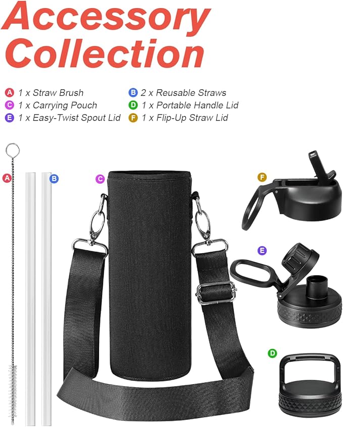 Coolflask Water Bottle 24 oz Insulated with Straw, Stainless Steel Metal 3 Lids Water Flask Wide Mouth for Sports or Office, Non-BPA Keep Cold Up to 48 Hrs or Hot Up to 24 Hrs, Arctic White