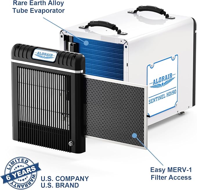 ALORAIR Basement/Crawlspace Dehumidifiers 198 PPD (Saturation), 90 Pints (AHAM), 6 Years Limited Warranty, Condensate Pump, Auto Defrosting, Rare Earth Alloy Tube Evaporator