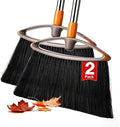 2 Pack Stiff Bristle Broom for Sweeping Indoor, Heavy Duty Broom with Collapsible Handle, Ideal for Indoor Outdoor Hardwood Floors Kitchen Salon Camping Cat Pets Hair Home Room Office, Gray