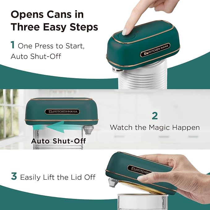 Kitchen Mama Orbit One Electric Can Opener, Royal Emerald | Rechargeable, Hands-free, USB-C Charging, Automatic Stop, Smooth Edge
