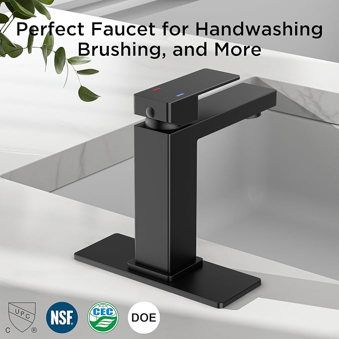 FORIOUS Bathroom Faucets, Single Hole Black Bathroom Faucet with Pop-up Drain, Lead-Free, Single Handle Faucet for Sink, Vanity, RV, Lavatory, Suitable for 1 or 3 Holes