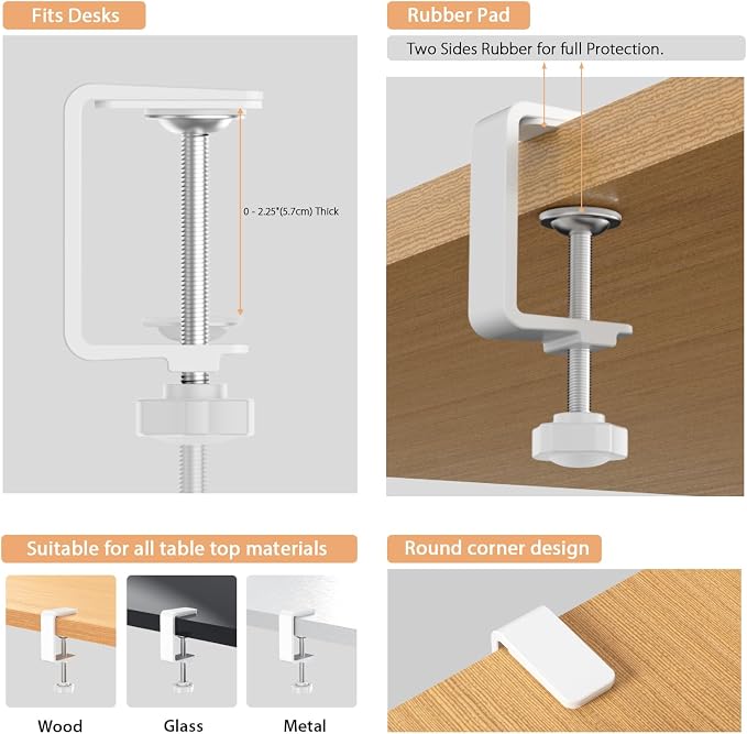 Syeeiex 17" Under Desk Cable Management Tray, No-Drill C-Clamp & Screw Mount, Heavy Duty Metal Cord Organizer with Cable Ties, for Office Home Workspace, White