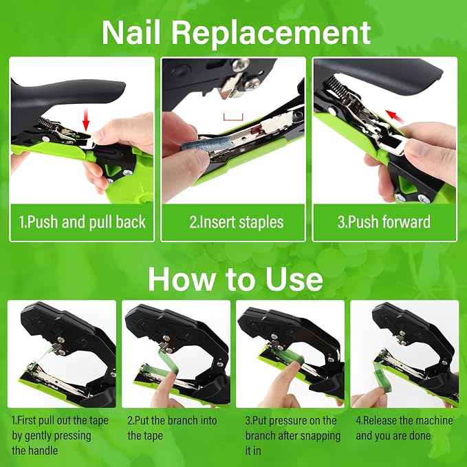 Plant Tying Machine Updated Plant Hand Tying Machine Plant Binding Machines Garden Tying Tool Tape Gun Plant Tie Machine with 10000 PCS Staples 20 Rolls Green Tape for Tomato Grape Pepper