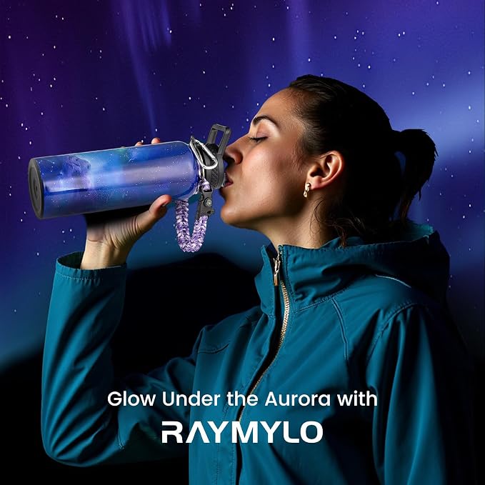 RAYMYLO Insulated Water Bottle 40 oz, Triple Wall Vacuum Stainless Steel (Cold for 36Hrs, Hot for 18Hrs), Leak Proof & Non-BPA, Modern Water Flask Jug with Paracord Handle & Straw Spout Lids