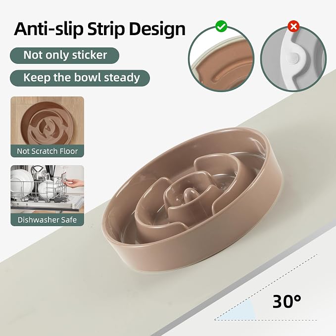 Havniva Elevated Slow Feeder Dog Bowls, Ceramic Dog Bowl Slow Feeder Set | 3.2 Cups Raised Slow Feeder Dog Bowl for Large Breed, 8.2” Dog Water Bowl with Wooden Stand, Puzzle Dog Food Bowl, Non-slip